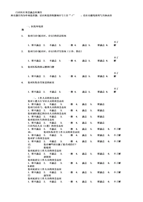 病人对医院服务满意度调查实用表