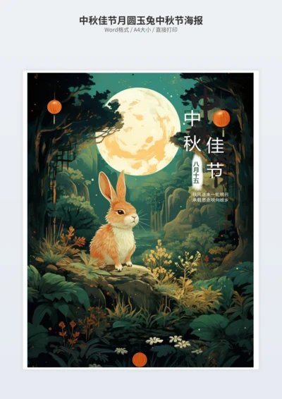 中秋佳节月圆玉兔中秋节海报