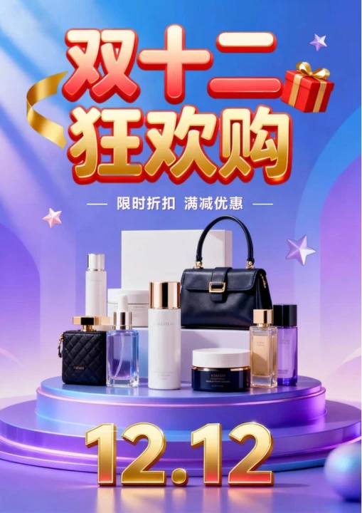 紫色电商促销双十二营销海报