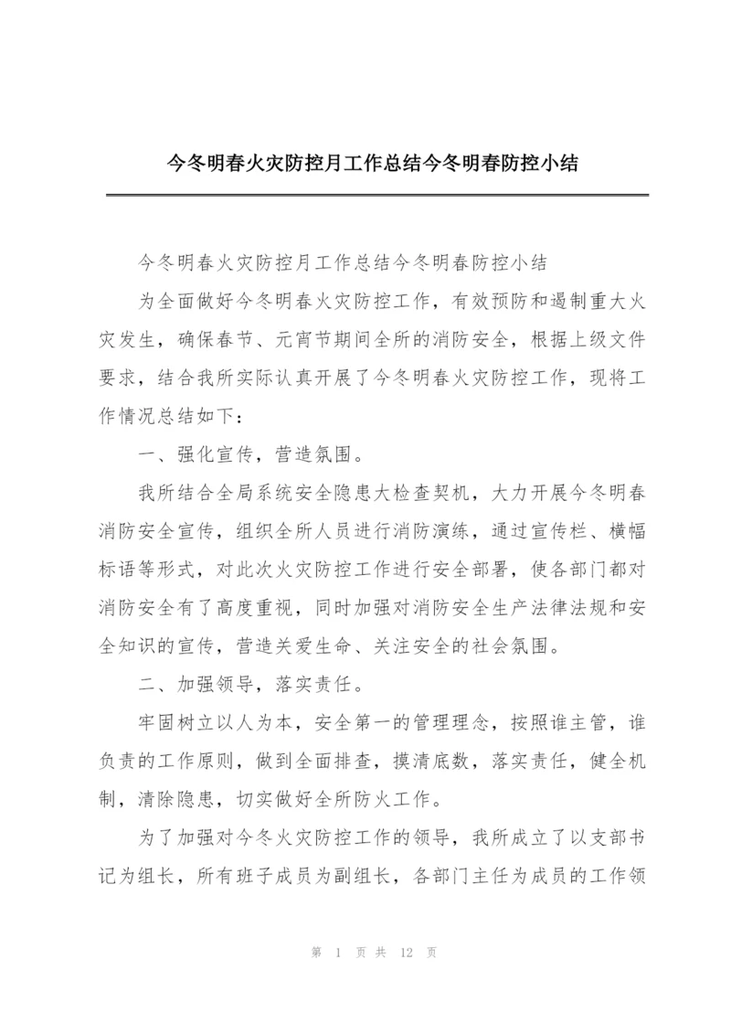 今冬明春火灾防控月工作总结今冬明春防控小结.docx