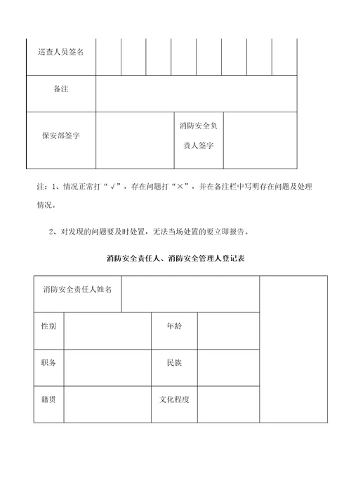 消防安全责任人消防安全管理人登记表