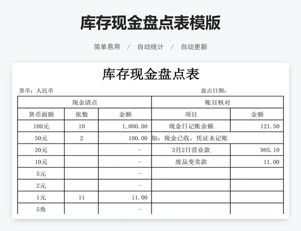 库存现金盘点表模版