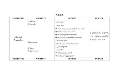Unit 4  Autumn  B Fun time & Song time 单元整体教学设计