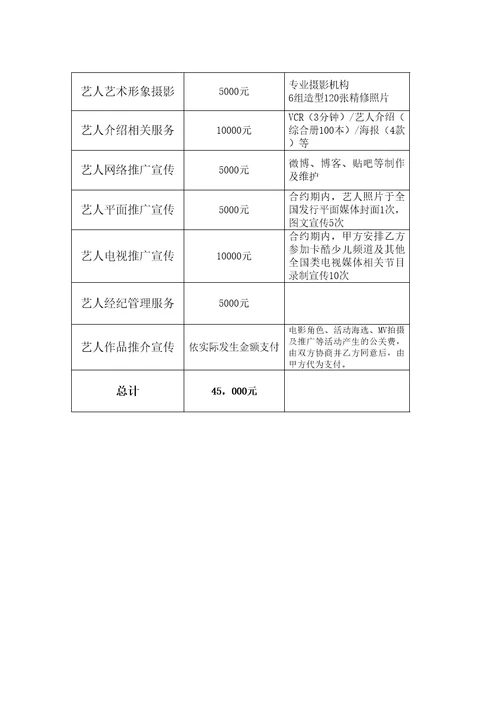 童星经纪艺人宣传推广协议书