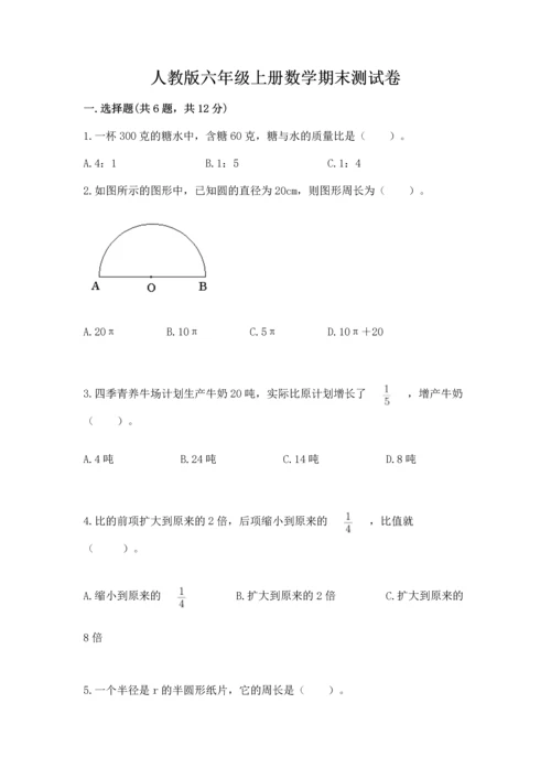 人教版六年级上册数学期末测试卷附完整答案（有一套）.docx