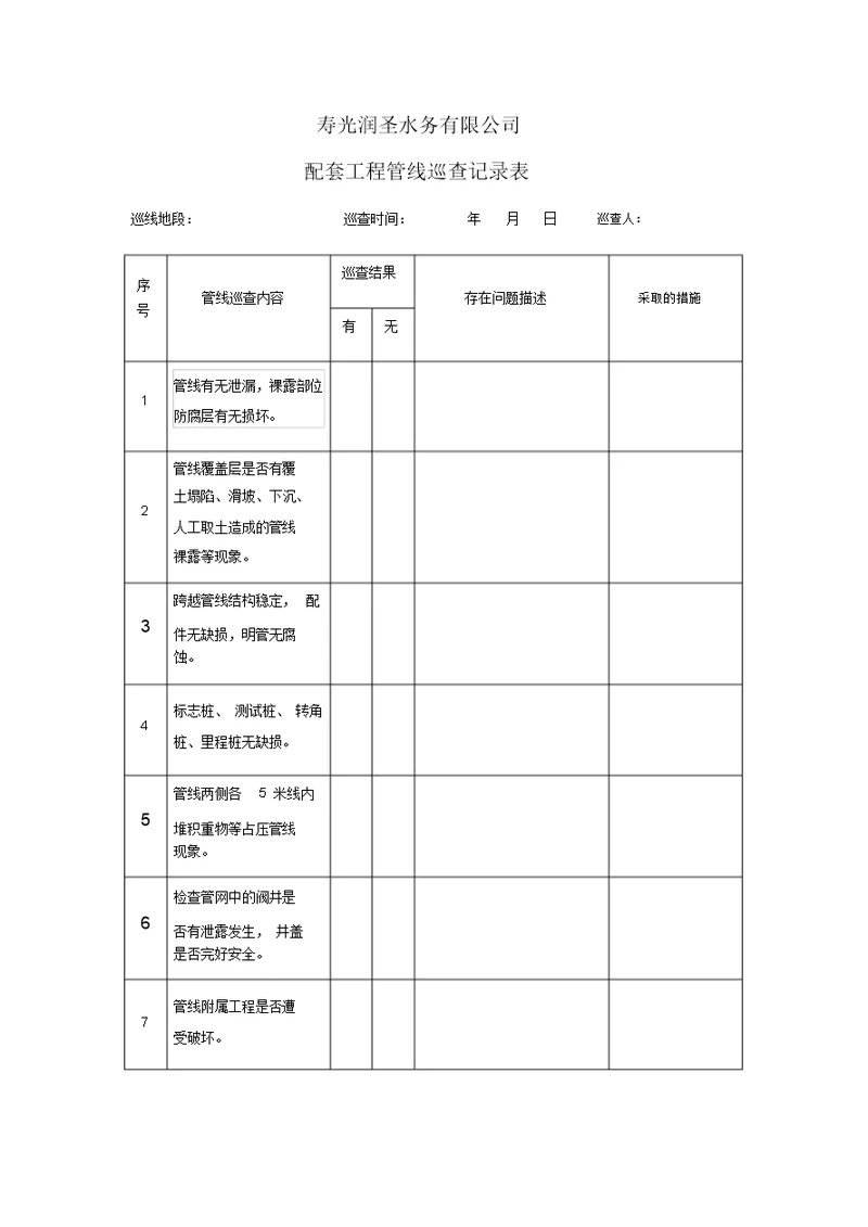 管线巡查记录表