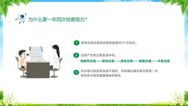 绿色清新展板风卡通儿童保护视力保护眼睛远离近视中小学近视防控家长会预防近视
