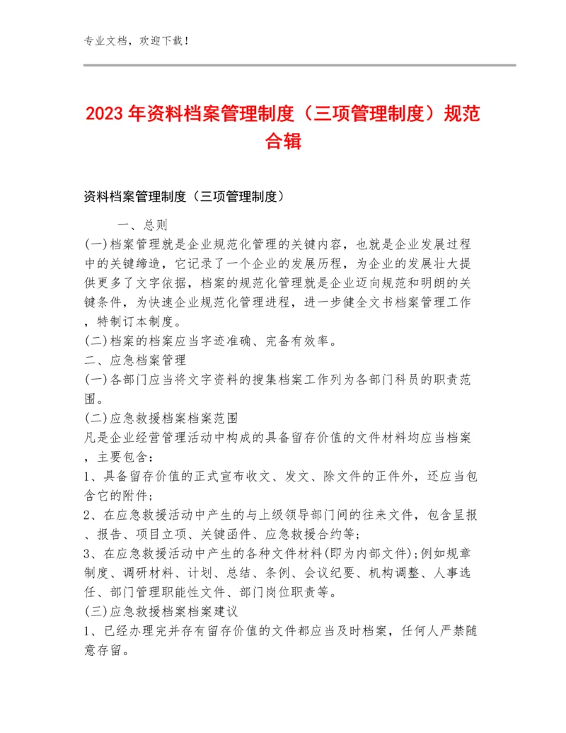 2023年资料档案管理制度（三项管理制度）规范合辑.docx