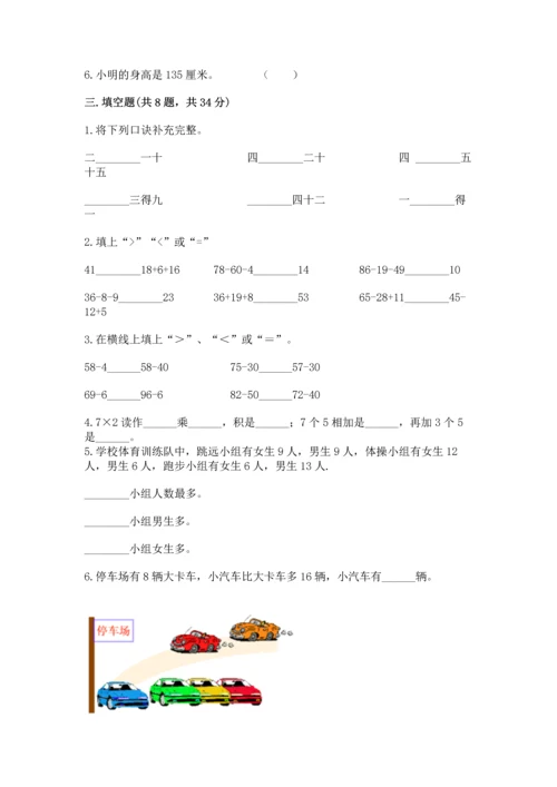 人教版二年级上册数学期末测试卷附答案【名师推荐】.docx