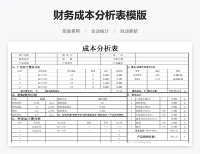 财务成本分析表模版