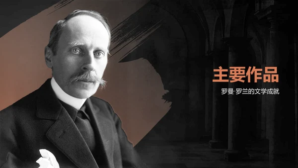 黑色复古风人物介绍——罗曼罗兰PPT模板