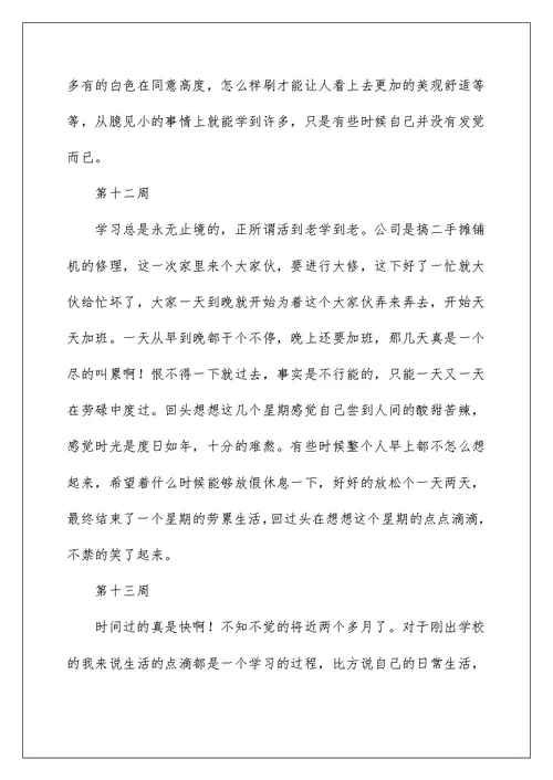 2022大学生顶岗实习周记大全