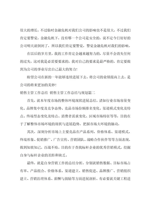 销售主管工作总结销售主管工作总结与计划(14篇)