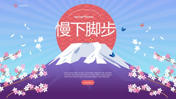 蓝色唯美日本旅游电子相册动态PPT