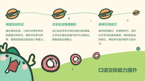 贪吃小怪兽绿色卡通风教学通用模版