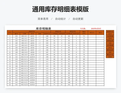 通用库存明细表模版