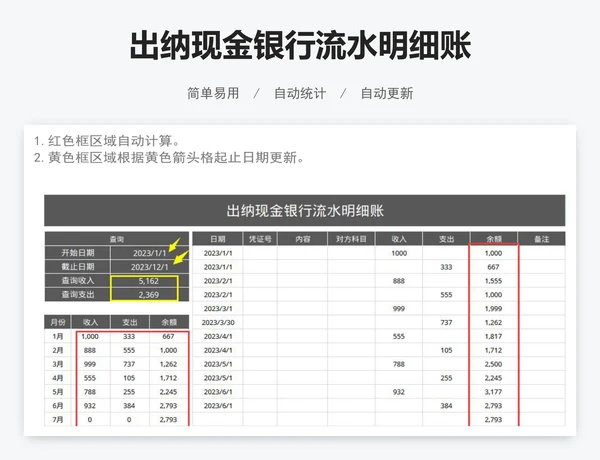 出纳现金银行流水明细账