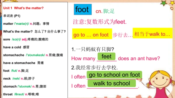 人教版八下Unit 1 What's the matter? SectionA词汇精讲课件