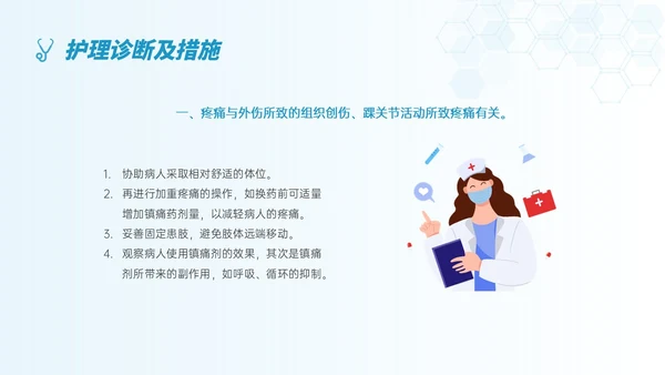 蓝色简约形状踝骨骨折护理查房医护培训ppt