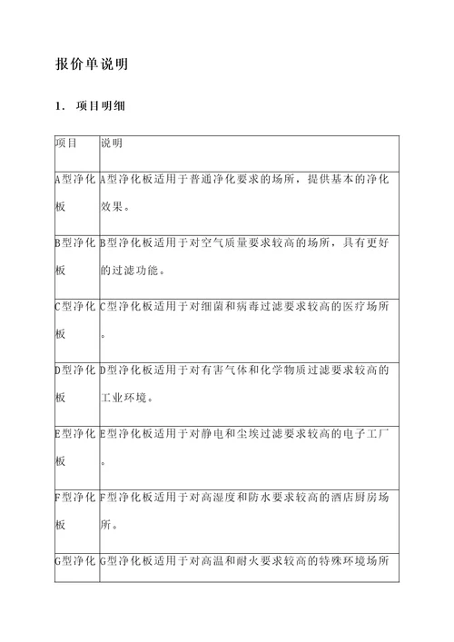 净化板工程双包报价单