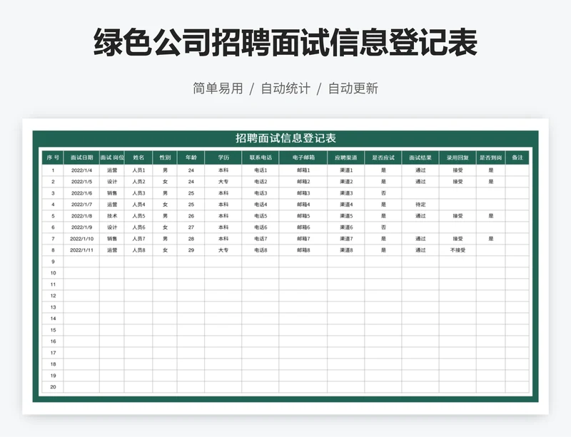 绿色公司招聘面试信息登记表