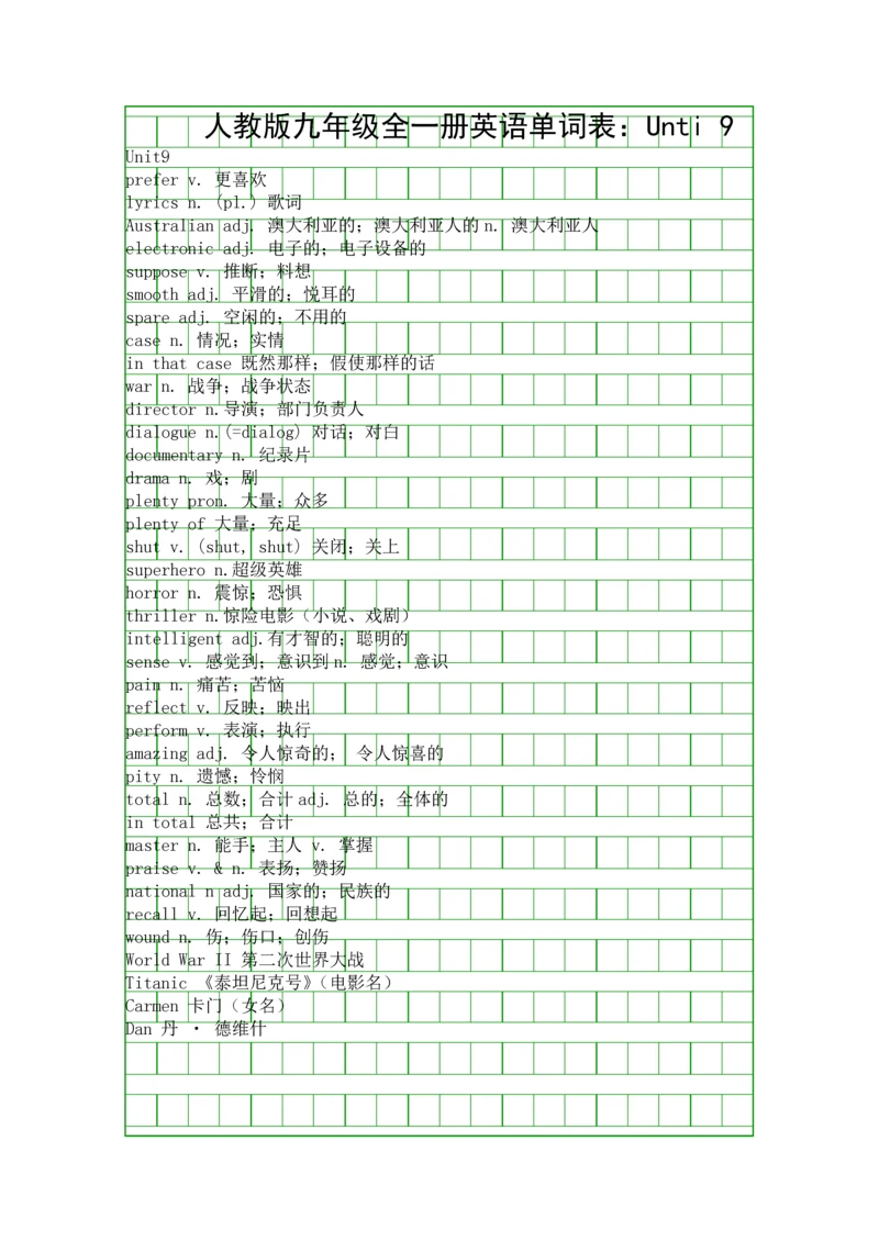 人教版九年级全一册英语单词表Unti-9.docx