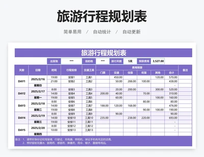 旅游行程规划表