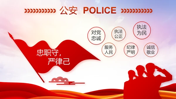 红色大气公安警察述职报告动态PPT模板