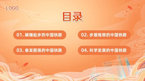 橙色国潮科学发展的中国铁路PPT模板宣传PPT动态PPT
