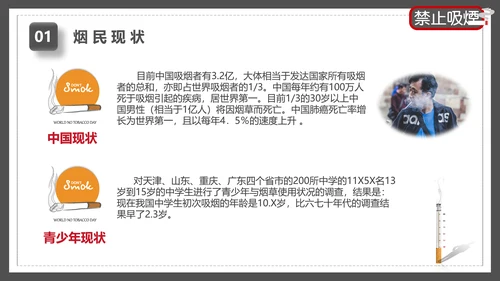 世界无烟日禁止吸烟有害健康PPT模板