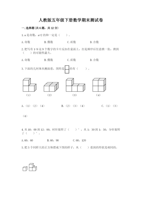 人教版五年级下册数学期末测试卷及完整答案一套.docx