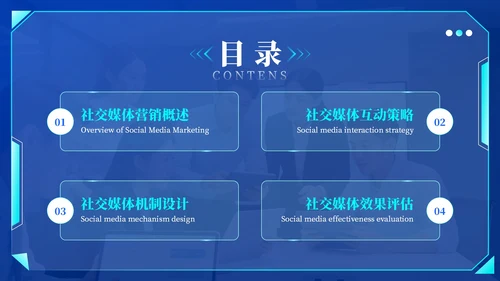 蓝绿色科技风社交媒体互动营销方案PPT模板