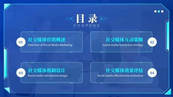 蓝绿色科技风社交媒体互动营销方案PPT模板