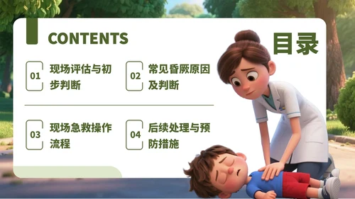 绿色3D风对昏厥人员急救诊断PPT