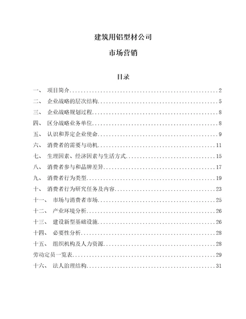 建筑用铝型材公司市场营销范文