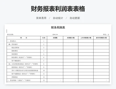 财务报表利润表表格