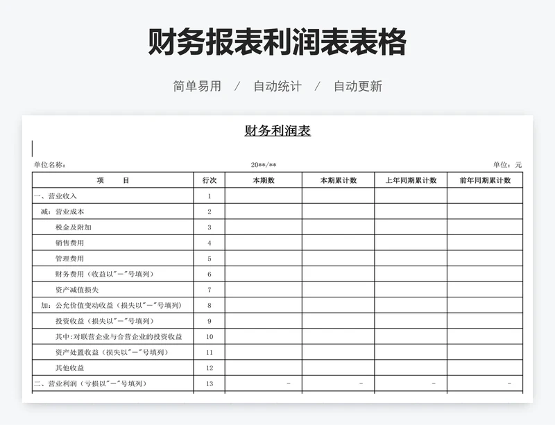 财务报表利润表表格