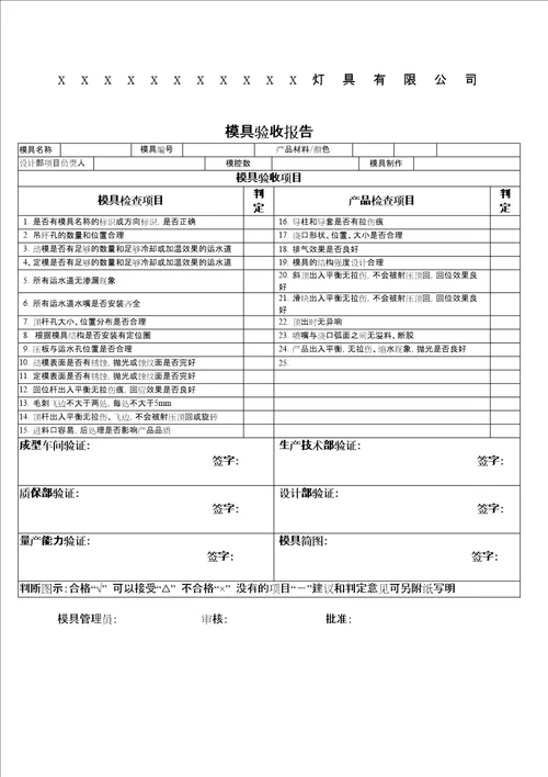 模具验收报告表格