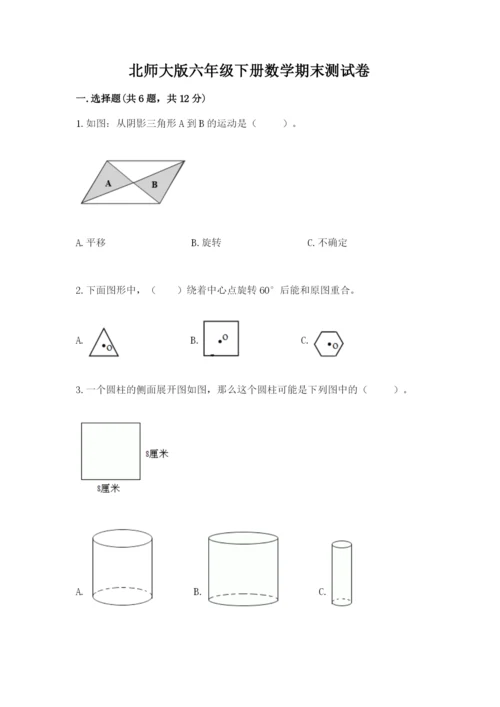 北师大版六年级下册数学期末测试卷附参考答案（综合卷）.docx