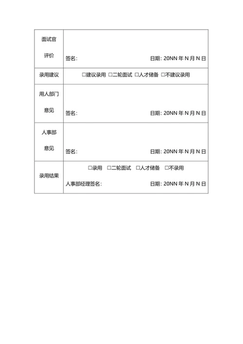 公司面试记录审批表word模板