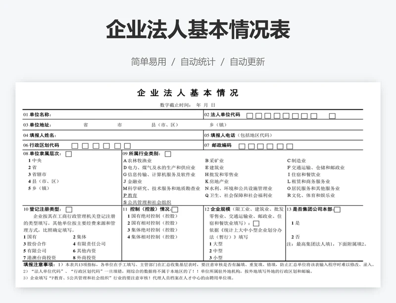 企业法人基本情况表