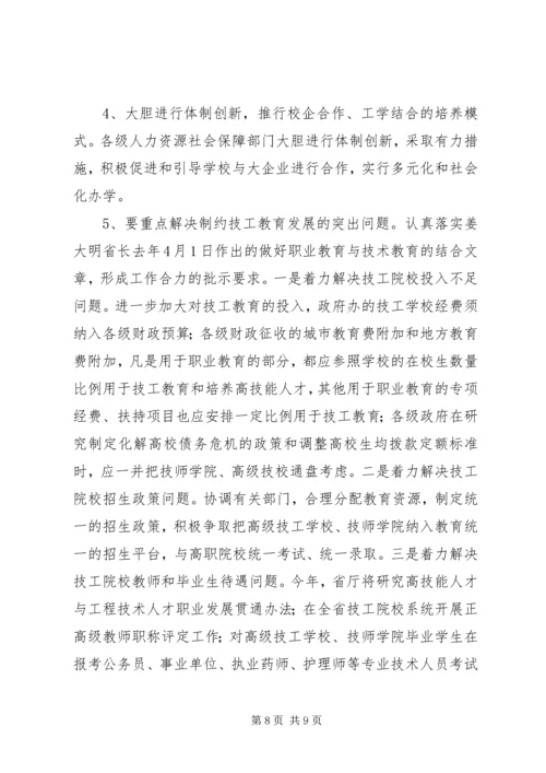 全省职业能力建设暨加快技工教育发展工作会议精神传达提纲.docx