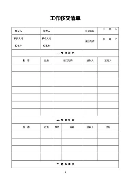 工作移交清单-Word范文