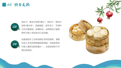 蓝绿色插画维吾尔族少数民族介绍学生PPT