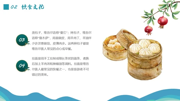 蓝绿色插画维吾尔族少数民族介绍学生PPT