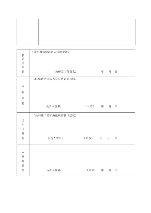 教师访学进修申请表