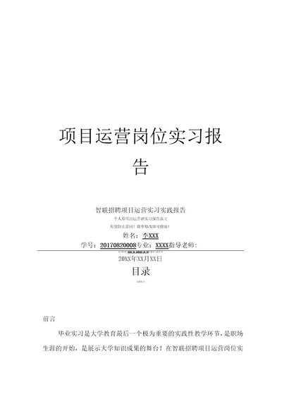 智联招聘项目运营岗位实习报告