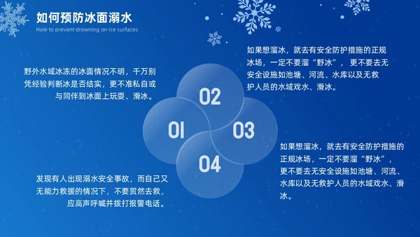 深蓝色雪天简约插画冬季防溺水主题安全教育宣传活动PPT冬季安全