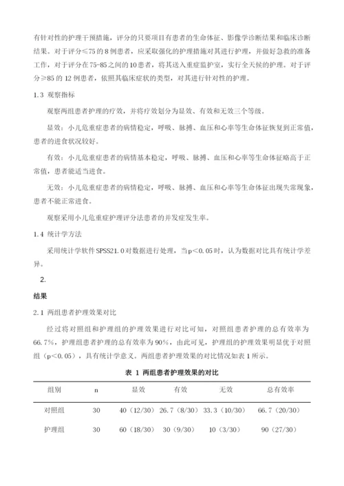 小儿护理中实施小儿危重病护理评分法的效果分析.docx