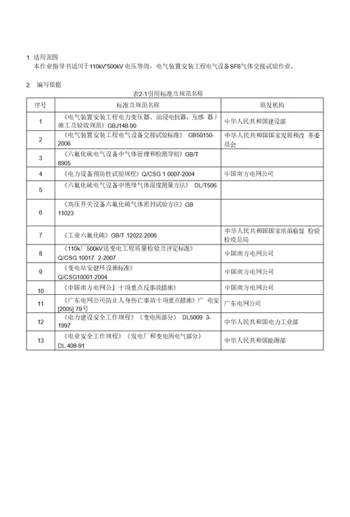 南方电网公司sf6气体交接试验作业指导书征求意见稿